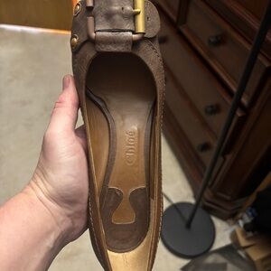 Chloe Brown Leather Ballet Flat with Buckle Detail